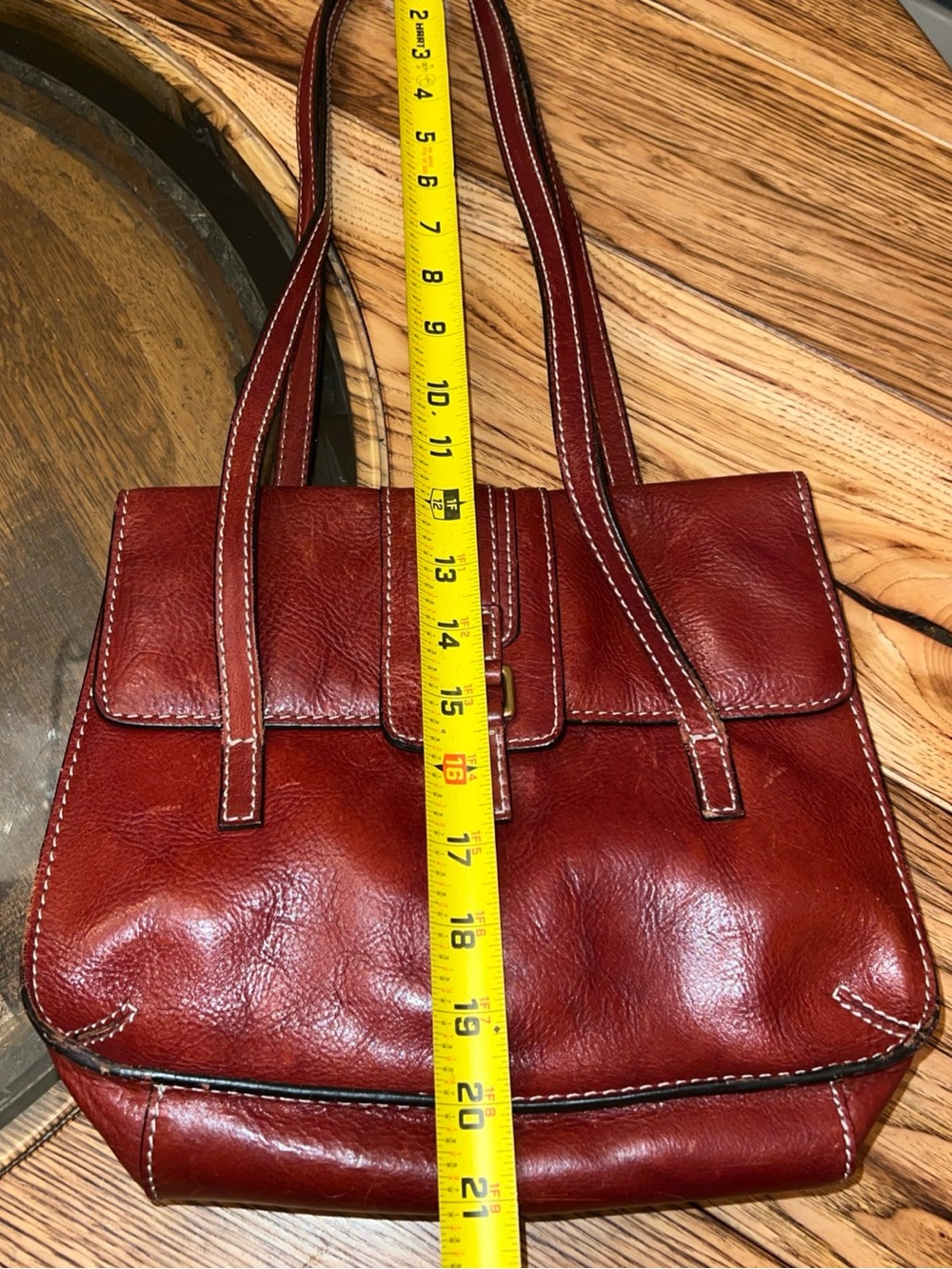 Vintage FOSSIL Sedona Red Saddle Leather Double Handle Handbag Purse - Picture 14 of 14